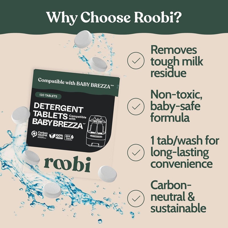Roobi Detergent Tablets Compatible with Baby Brezza Bottle Washer Pro. Removes Milk Residue & Odor, Hypoallergenic Carbon Neutral Formula. 120 Count. - Image 5